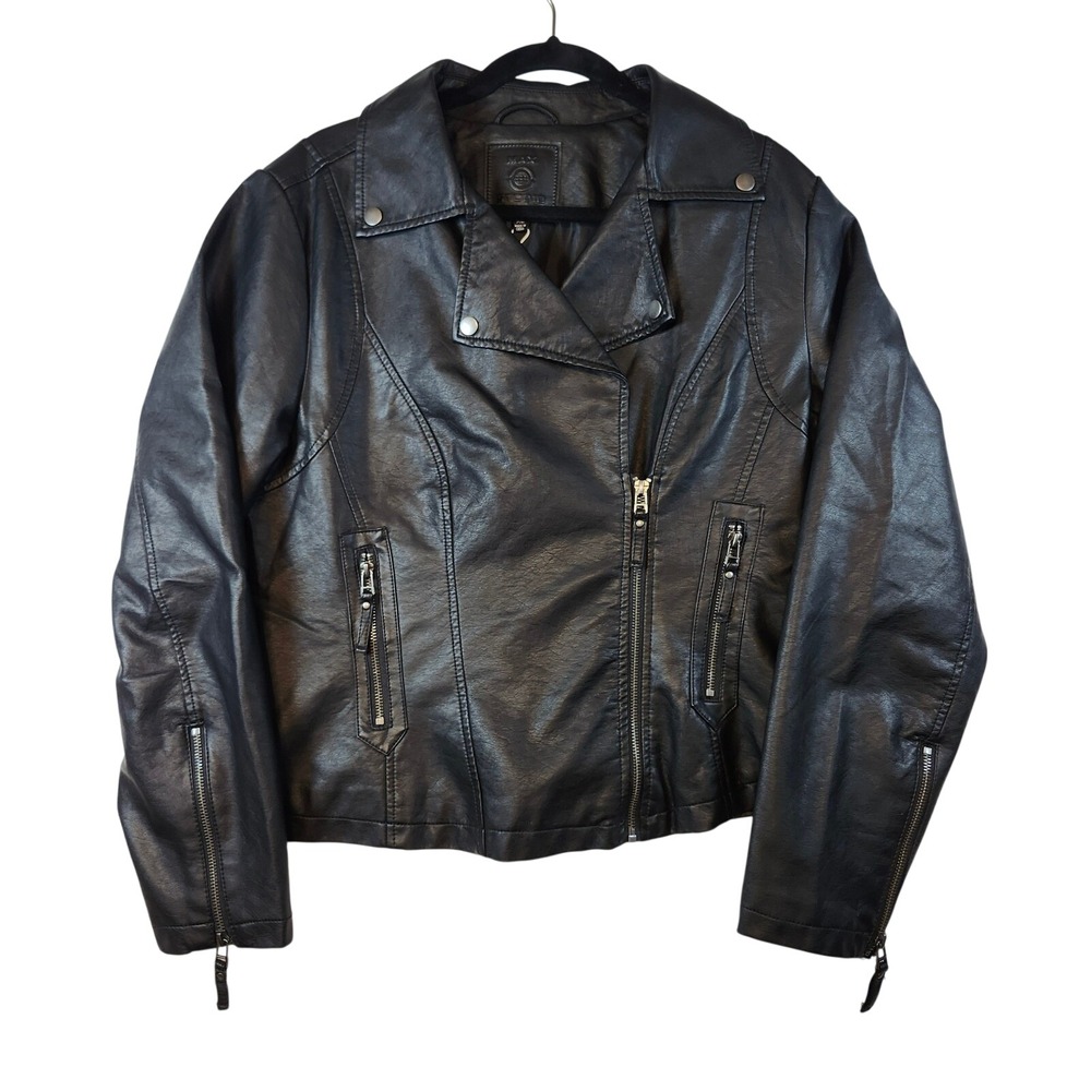 Max Studio Womens Black Faux Leather‎ Moto Biker Jacket XL New